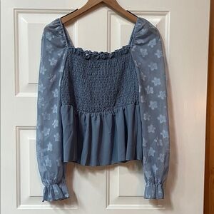 Shein Blue Smocked Floral Women's Top